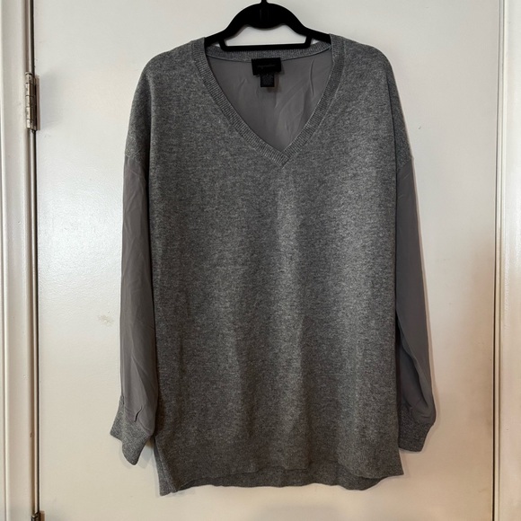 Magaschoni Sweaters - Magaschoni Women’s Sz L Cashmere Silk Mixed Media V-neck Gray Sweater Top